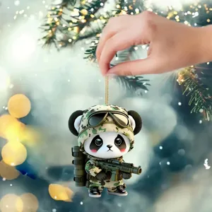 Cute military panda keychain tactical acrylic pendant toy for car rearview mirror and backpack.