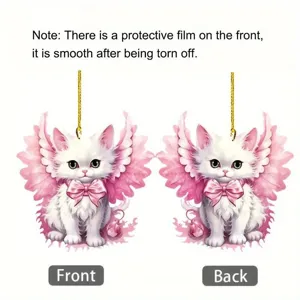 Pink wing cat acrylic hanging ornament cute car rear view mirror pendant double sided