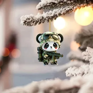 Cute military panda acrylic Christmas tree ornament car rearview mirror hanging pendant gift
