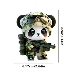 Cute military panda action figure ornament, tactical rifle design, car hanging pendant decor.