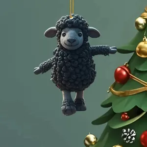 Cute black sheep hanging ornament, perfect car rearview mirror and bag accessory detail.