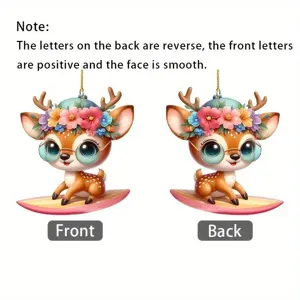 Cute cartoon deer acrylic hanging ornament, double-sided printed car rearview mirror pendant.