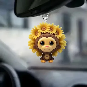 Cute cartoon animal sunflower acrylic car hanging ornament rearview mirror pendant decor.