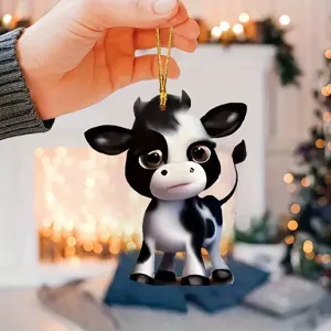 Cute 2D flat acrylic cow hanging ornament for car rearview mirror and backpack decor charm