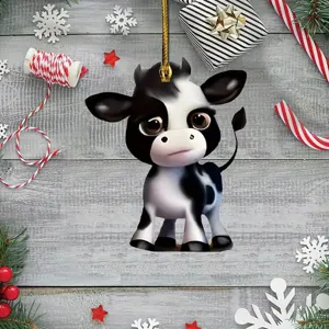 Cute 2D acrylic cow hanging ornament for car rearview mirror, holiday tree and backpack decor.