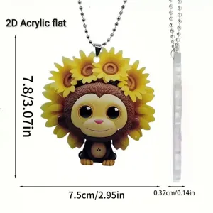 Acrylic sunflower monster pendant, 2D flat cute animal car hanging ornament for backpack.