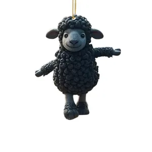 Cute black sheep hanging ornament for car rearview mirror or keychain decoration.