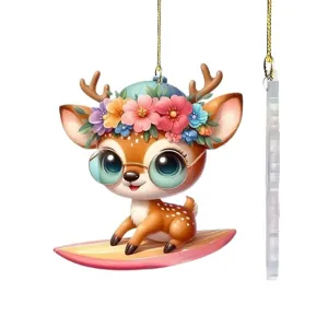 Cute 2D acrylic deer car hanging ornament, rear view mirror charm and keychain decor.