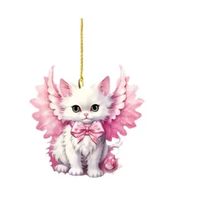 Cute pink winged cat acrylic hanging ornament, sweet car rearview mirror charm and backpack decor.