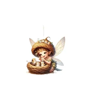 Cute fairy bird nest acrylic car hanging ornament cute angel interior decor pendant