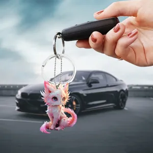 Pink fox acrylic keychain cute anime style bag charm car rearview mirror hanging pendant decor