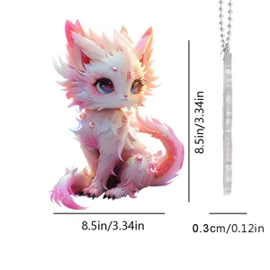 Pink Fox Acrylic Pendant Keychain Cute Anime Animal Hanging Ornament Car Mirror Charm