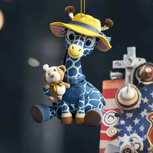 Fashion denim giraffe car hanging pendant, cute backpack decoration and rearview mirror ornament.