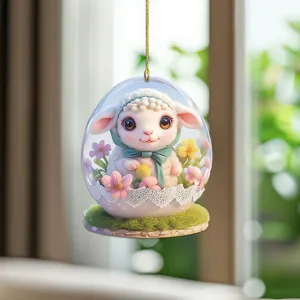 Cute cartoon lamb acrylic hanging ornament, ideal car rearview mirror pendant or backpack charm.