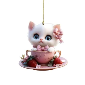 Ornamento appendiabiti per auto in acrilico gatto carino, ciondolo gattino per specchietto.