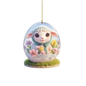 Cute cartoon lamb acrylic hanging ornament car rearview mirror charm backpack pendant decor