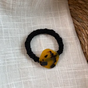 Coletero elástico negro estilo coreano con dije carey accesorio elegante para el pelo de mujer