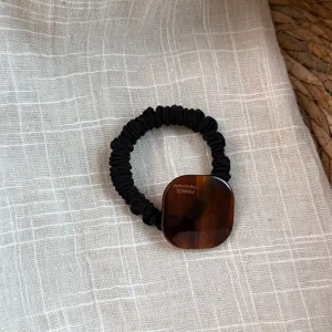 Elegante coletero negro scrunchie para el pelo con cuadrado de acetato accesorio