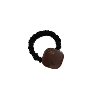 Hermoso coletero elástico negro estilo coreano con cuadrado de acetato marrón mujer