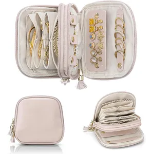 Boîte à bijoux de voyage portable multi-compartiments pour rangement bagues et colliers