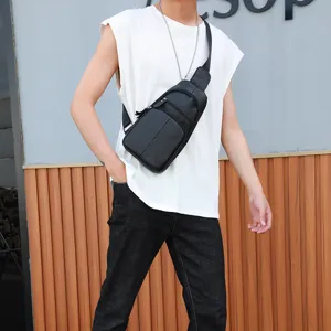Men's genuine leather chest bag, vintage cowhide casual sling backpack for business and sports.