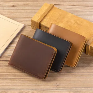 Men vintage genuine leather short wallet crazy horse leather card holder coin purse