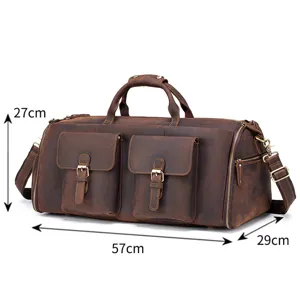 Genuine leather travel duffel bag multi-functional luggage bag with large capacity.