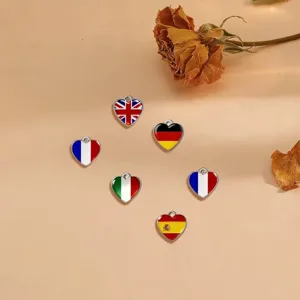 Colgante Corazón Bandera de Acero Inoxidable 304 para DIY Joyería Llavero Pulsera Amuletos Bandera Nacional Forma de Corazón Hechos a Mano para Hombre Mujer