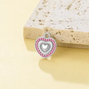 Colgante corazón acero inoxidable pedrería rosa vista detallada accesorio joyería DIY