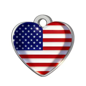 Colgante de corazón de acero inoxidable con diseño de bandera americana, ideal para joyería.