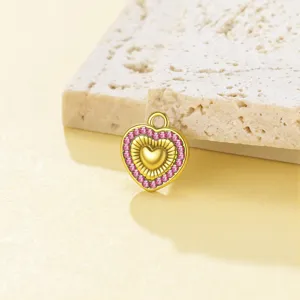 Colgante de corazón dorado con pedrería rosa, abalorio de joyería DIY de acero inoxidable.