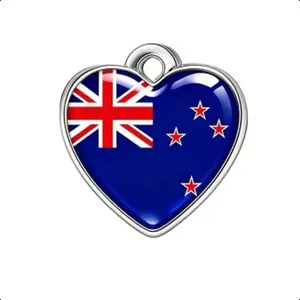 Colgante de corazón de acero inoxidable con diseño de bandera de Nueva Zelanda para joyas.