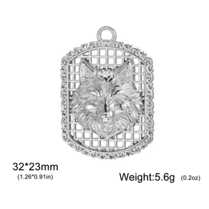 Edelstahl Wolfskopf Anhänger 32x23mm Detailliertes DIY Schmuckzubehör Stücke