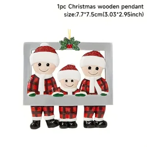 Christmas family wooden pendant ornament holiday hanging decoration for home interior tree