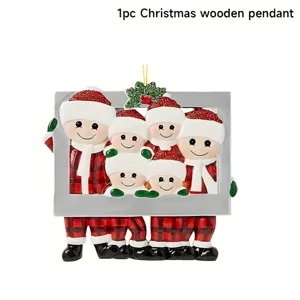 Christmas wooden pendant family photo frame hanging decoration for home holiday use