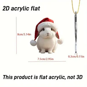 Detail view of the 2D flat acrylic Christmas bunny pendant showing thickness and dimensions.
