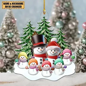 Personalized acrylic snowman family Christmas hanging ornament for holiday tree decor