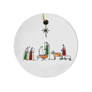 Christmas acrylic hanging ornament round flat printed nativity scene holiday tree decor