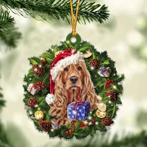 Christmas cute cocker spaniel dog acrylic flat wreath hanging ornament holiday home decor gift