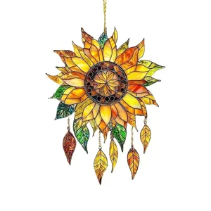 Stained glass sunflower suncatcher window hanging acrylic autumn home decor ornament