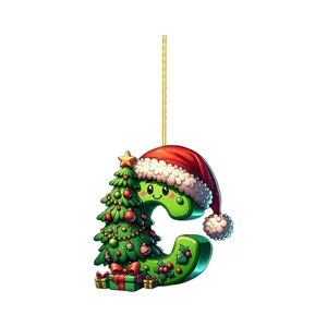 Detailed view of the 2D acrylic letter C Christmas tree hanging ornament for party.