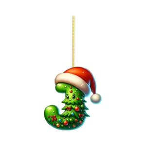 Letter J Christmas tree hanging ornament acrylic 2D cute holiday party decoration gift item.