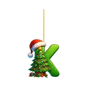 Christmas letter K acrylic hanging ornament, detailed festive tree design for holiday party.