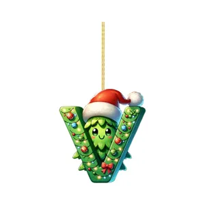 Acrylic Christmas tree letter V hanging ornament DIY holiday party decorative gift