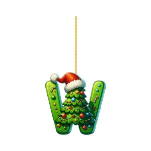 Close-up detail of the W-shaped Christmas tree acrylic hanging pendant for holiday party decor.