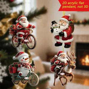 Christmas Tree Acrylic Flat Hanging Ornament Santa Snowman Holiday Party Decor