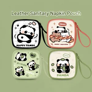 Cute leather sanitary napkin storage bag portable cosmetic pouch cartoon panda coin purse for women