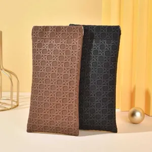 Minimalist woven texture glasses case, portable anti-pressure storage bag for unisex retro eyewear