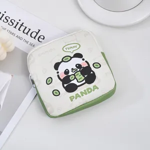 Cute cartoon panda canvas mini storage pouch portable zipper coin purse for daily use and travel
