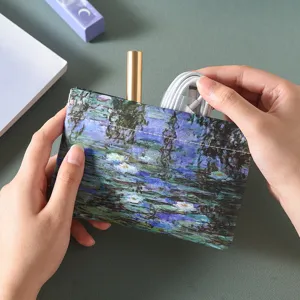 Monet oil painting style portable mini storage bag for lipstick and cables, chic detail pouch.
